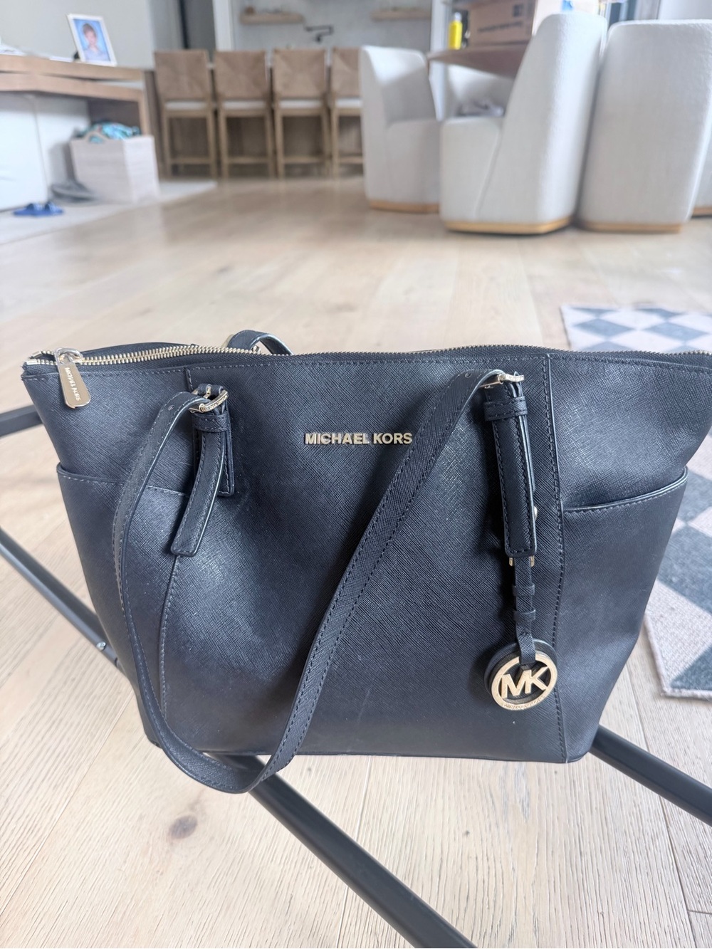 Michael Kors Black Saffiano Tote with Gold Hardware